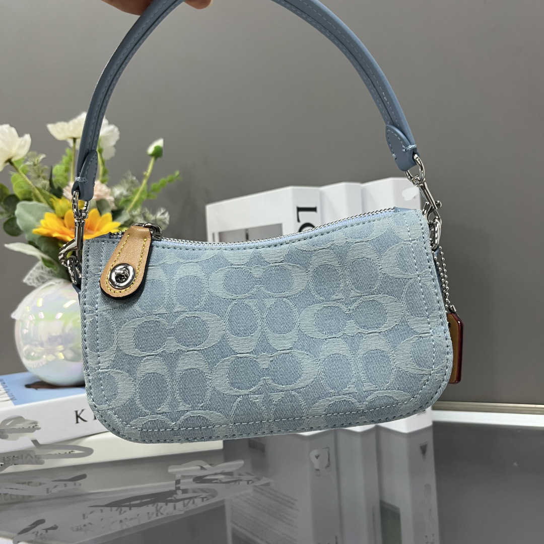 

Evening Bags Women's classic logo SWINGER 20 portable underarm denim vintage crossbody bag, Powder