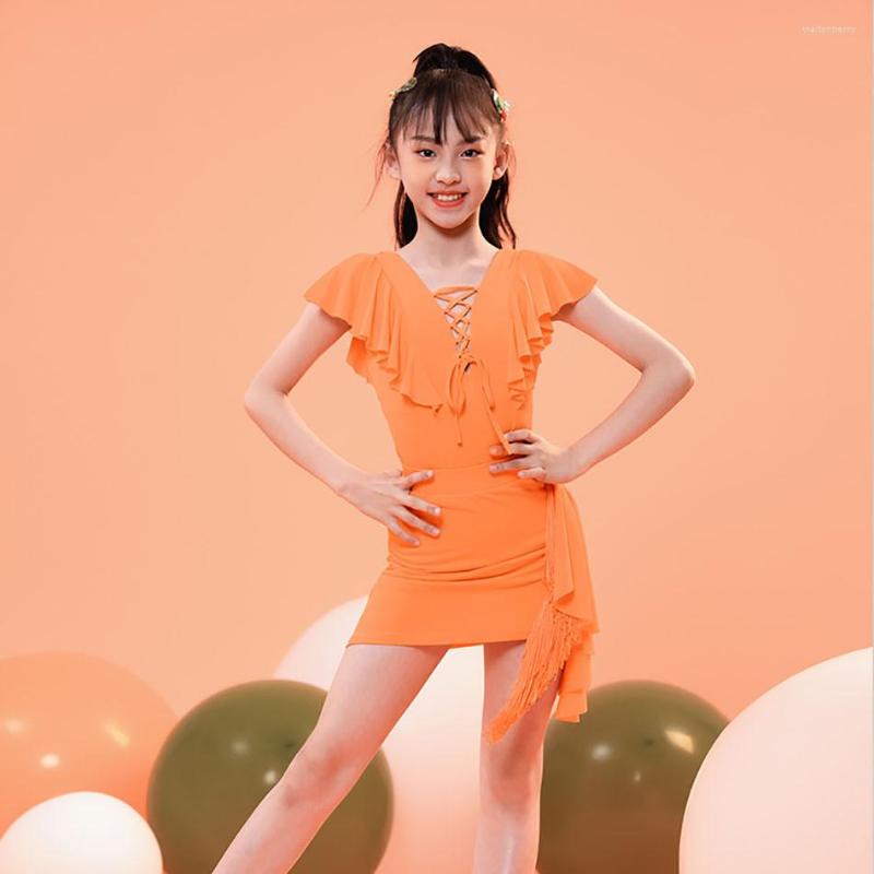 

Stage Wear Girls Latin Dance Skirts Salsa Chacha Rumba Samba Modern Ballroom Fringe Tassel Dress G2227, 001