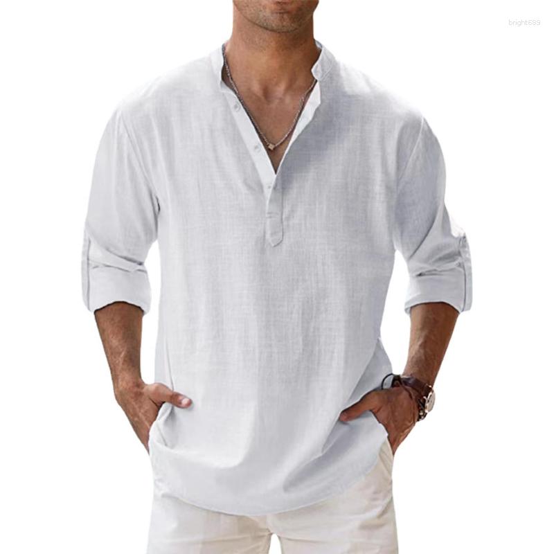 

Men's T Shirts Men's Linen Long Sleeve T-Shirts Breathable Shirt Solid Color Casual Basic Cotton Tops, Dark green
