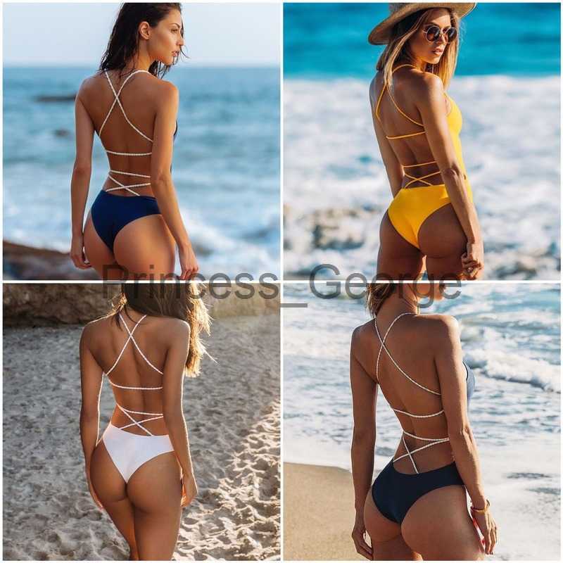 

Women's Plus Size Swimwear Sexy One Piece Swimsuit Women Swimwear Female Solid Black Thong Backless Monokini Bathing Suit 2022 x0621, Yellow