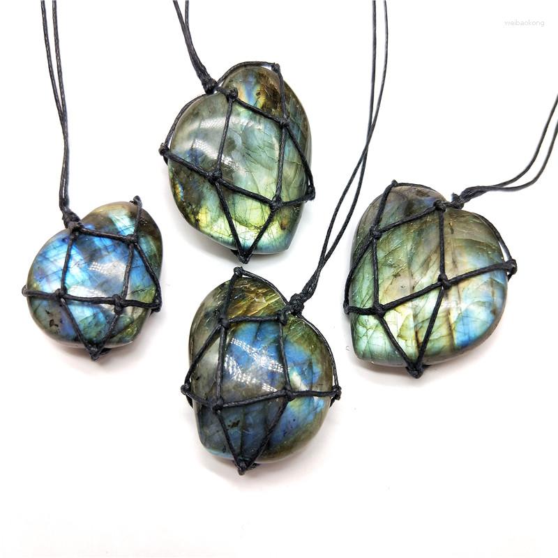 

Pendant Necklaces Fashion Dragons Heart Labradorite Necklace Natural Irregular Energy Stone Macrame Wrap Braid Yoga For Men Women