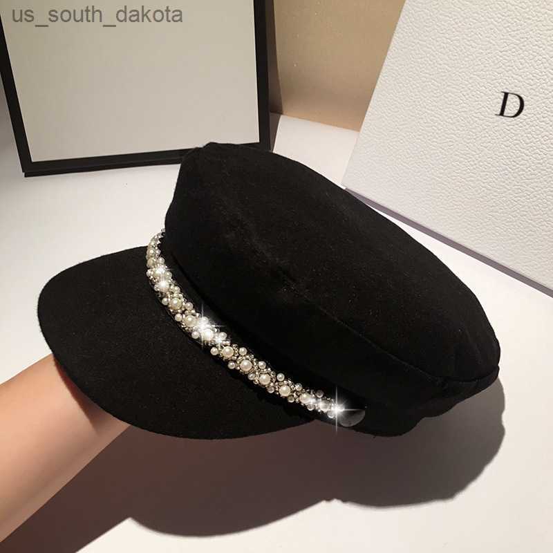 

High quality small fragrance wind navy hat autumn and winter British octagonal hat retro painter hat fashion girl warm hat L230523, White