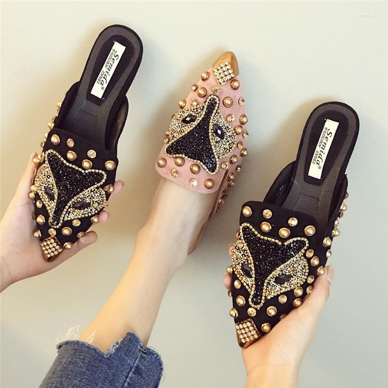 

Slippers Spring Autumn Fashion Sexy Women Shoes Elegant String Bead Crystal Patchwork Diamond Thin Heels Slipper 2023, Black