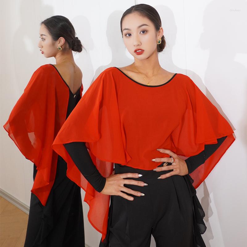 

Stage Wear 2023 Ballroom Dance Costume Adult Women Fairy Sleeves Tops Waltz Perfroamnce Clothes Latin Practice DNV17975, Blue