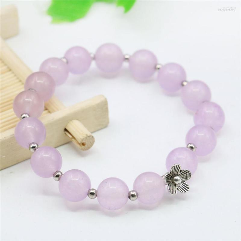 

Strand 10mm Flower Round Amethysts Bracelet Natural Stone Elastic Jewelry Making Design Alloy Septal Beads Hand Made Women Girls Gifts