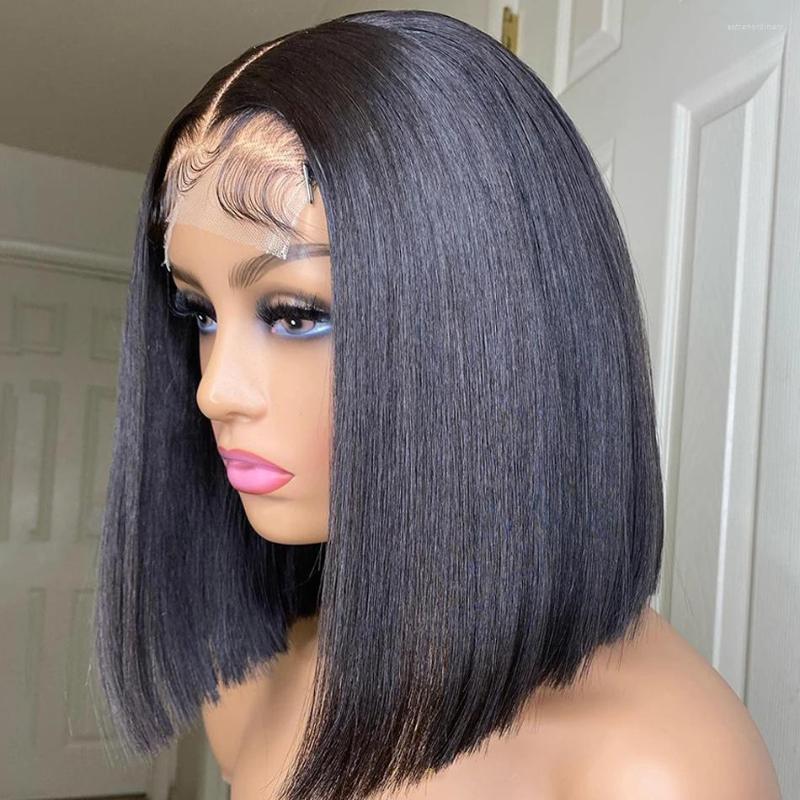 

13x6 Straight Lace Frontal Bob Wig Pre Plucked 13x4 Human Hair Wigs Brazilian Remy Short 5x5 T Part Closure For Women, 5x1 bob wig