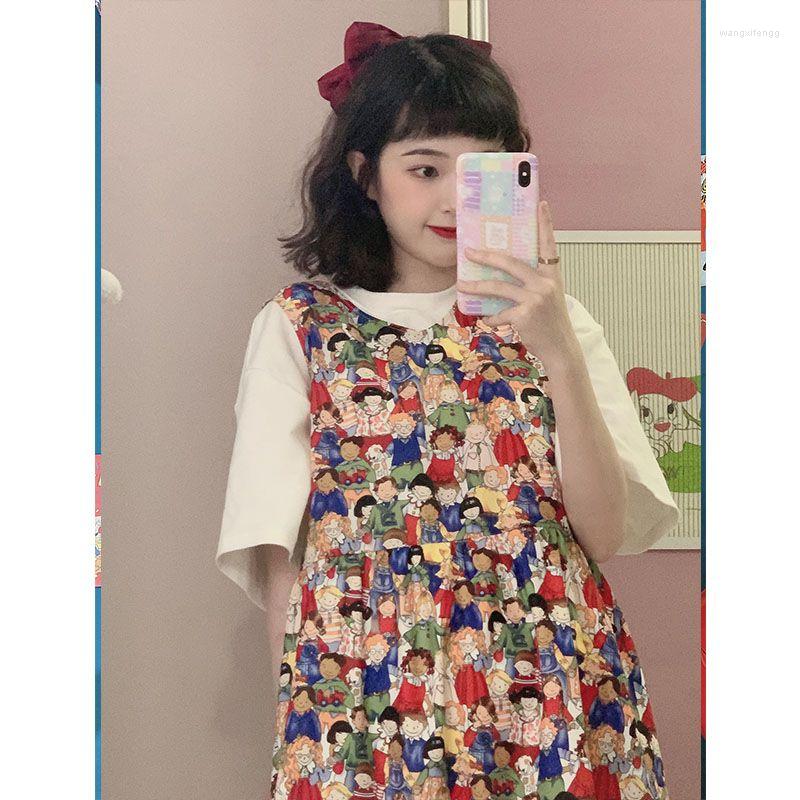 

Casual Dresses Hikigawa 2023 Summer Floral Print Causal Women Dress All Match V Neck Sleeveless Chic Fashion Preppy Vestido De Mujer, As photo