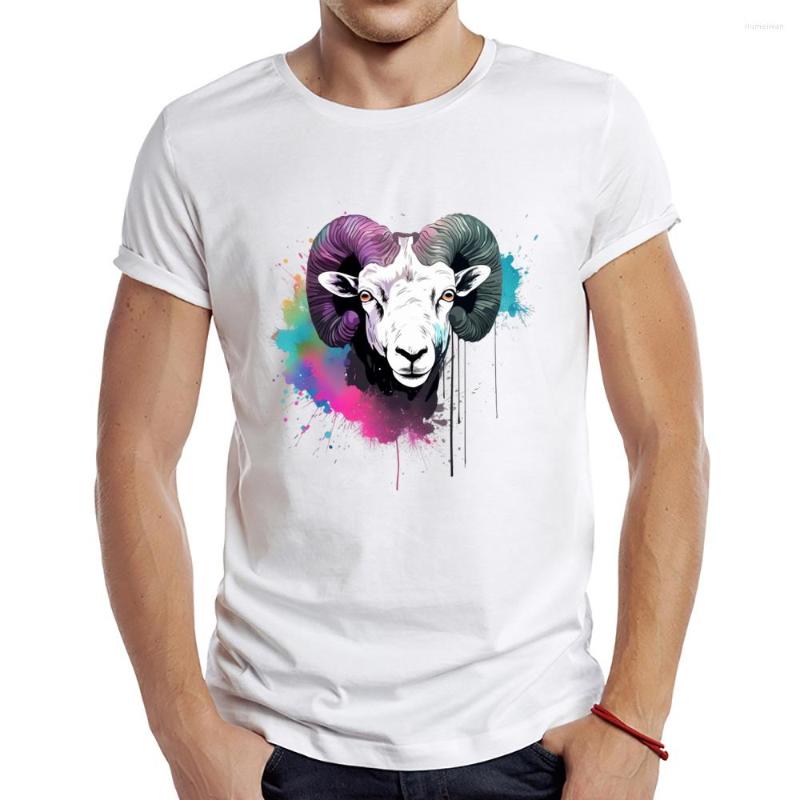 

Men's T Shirts 2023 Men's Water Color Ram Design Short Sleeve T-Shirt Cool Animal Printed Tops Hipster Tee, 3447