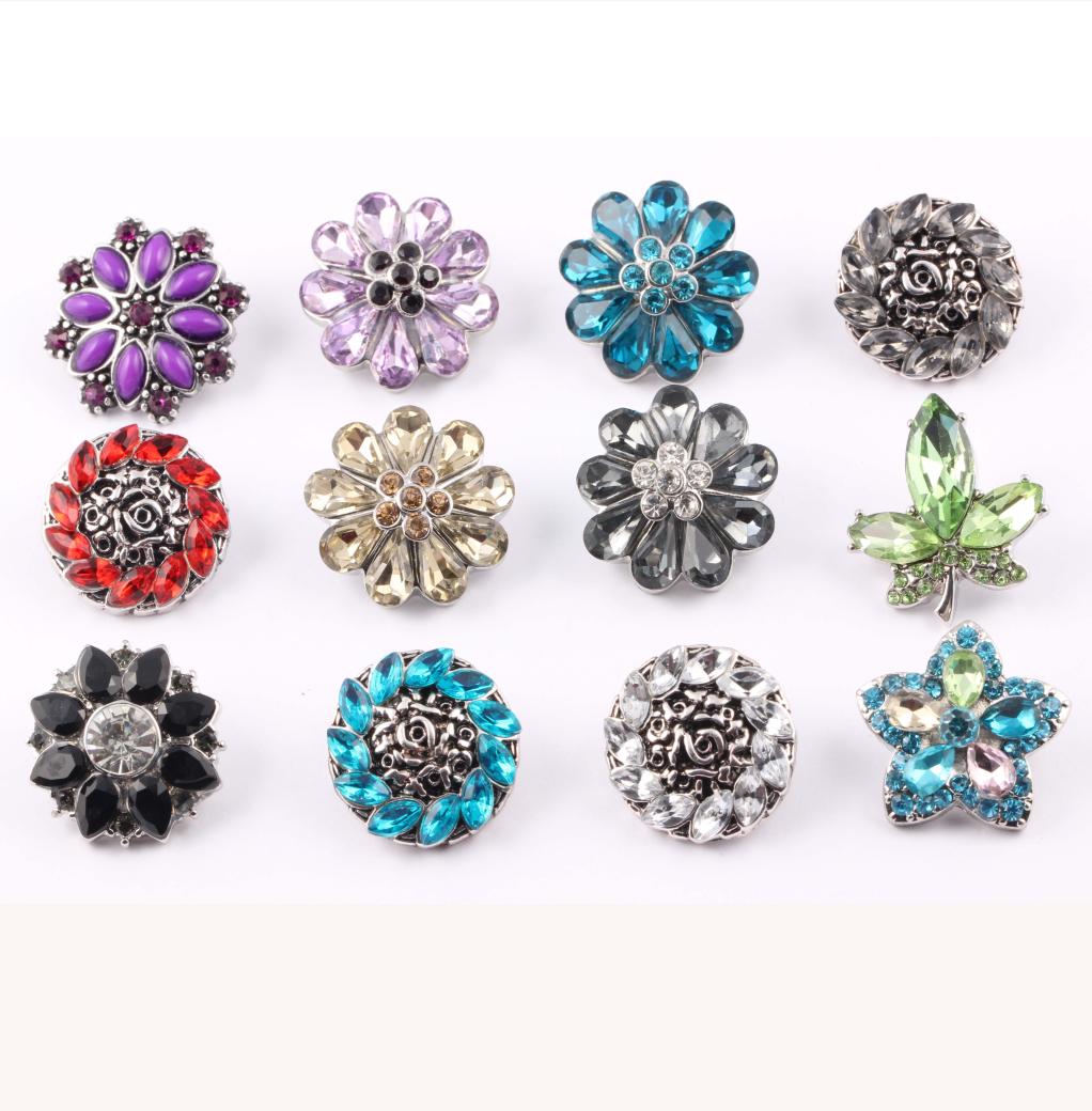 

Whole 18mm flower Shape Noosa Interchangeable Jewelry DIY Bracelets Metal Ginger Snap Buttons with Crystals5603672