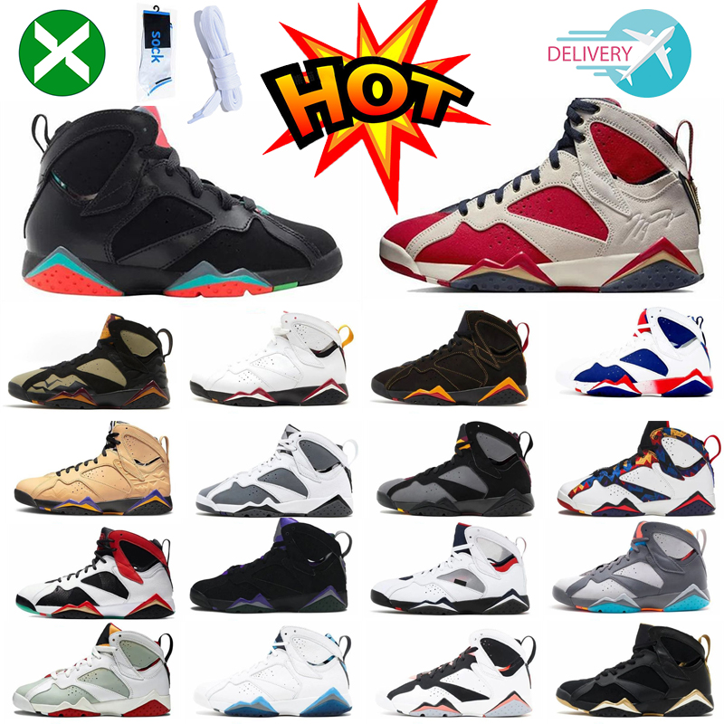 

7 7S Jumpman Men Basketball Shoes University Blue Hare VII Raptor Bordeaux UNC Sapphire Flint Paname Citrus Shimmer Greater China Unisex Sport Trainer Sneakers, #12 infrared