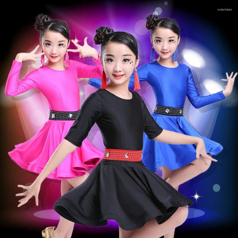 

Stage Wear Child Kid Children Professional Latin Dance For Sale Dress Girls Patterns Ballroom Dancing Dresses Kids Rumba Cha Costumes, Black short sleeve