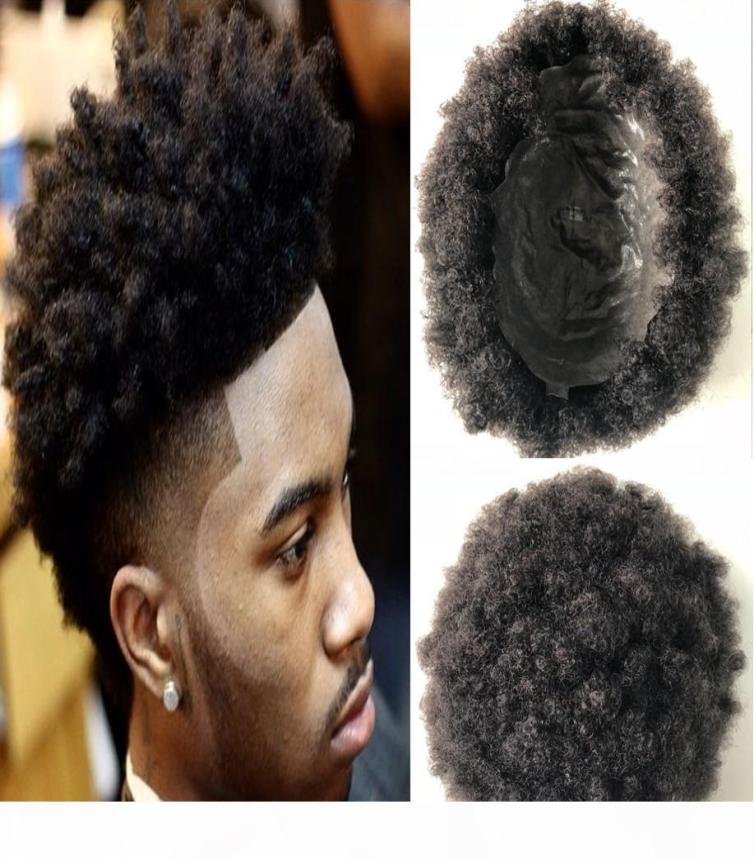 

Full Thin Skin Afro Toupee Top Selling Black Hair Malaysian Unprocessed Human Hair Afro Kinky Curl PU Toupee for Black Men 2375959, Clear