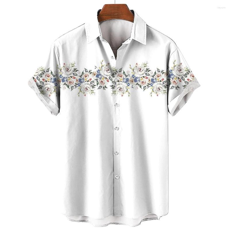 

Men's Casual Shirts Fashion Simple Shirt Flower Print Top Summer Short Sleeve Clothing Oversized For Men Street Loose Male Blouses, E01-dy11553