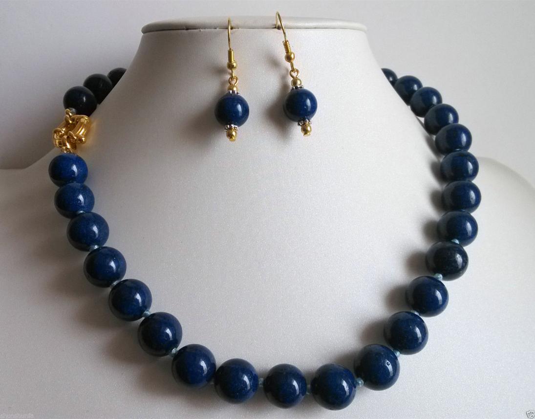

Beautiful 12mm natural blue Lapis lazuli necklace earrings jewelry set4015482, Mixed colors
