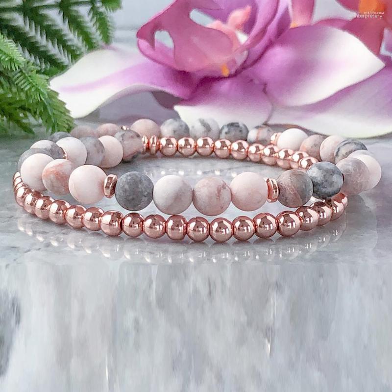 

Link Bracelets MG1061 Pink Jaspers And 4 Mm Hematite Beaded Wrap Bracelet Dainty Boho Gem Stone Anxiety Relief Stacking