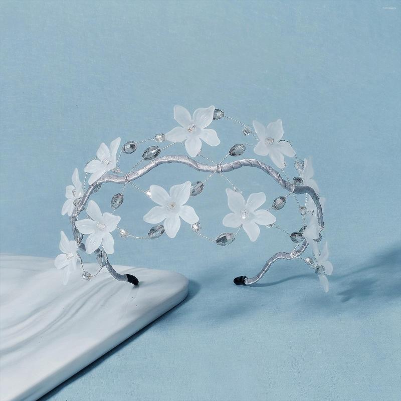 

Hair Clips White Flower Headband Bride Wedding Crystal Hairbands Women Girls Party Chain Net Headwear Jewelry Gifts For Lady