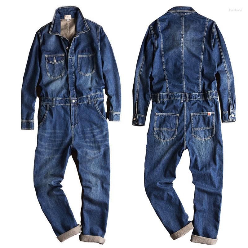 

Men's Jeans Spring Autumn Overalls Men's Denim Jumpsuits Long Sleeve Korean Style Chic Blue Cargo Pants Fashion Workwear Trousers