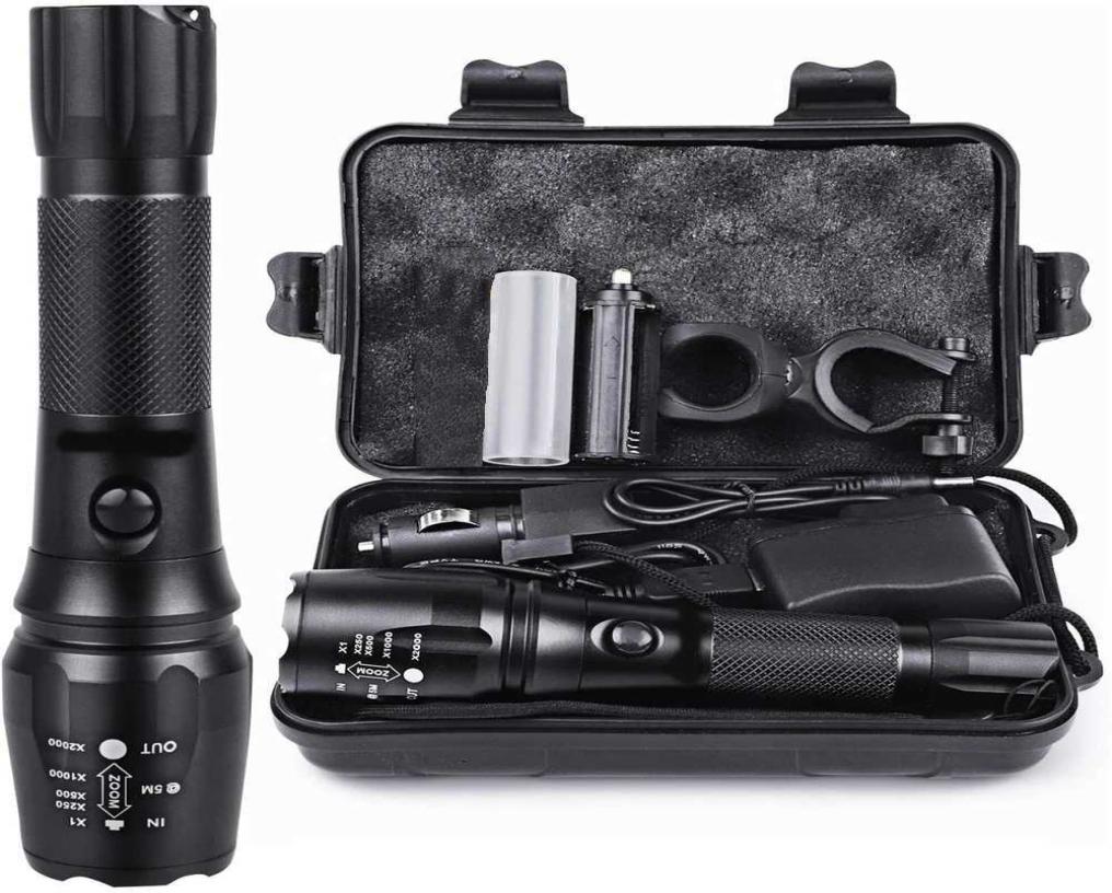 

15000LM Super Powerful LED Flashlight Rechargeable Tactical Torch 5 Modes Zoomable Bicycle Light For Camping Outdoor Hiking 2106083201888, Black