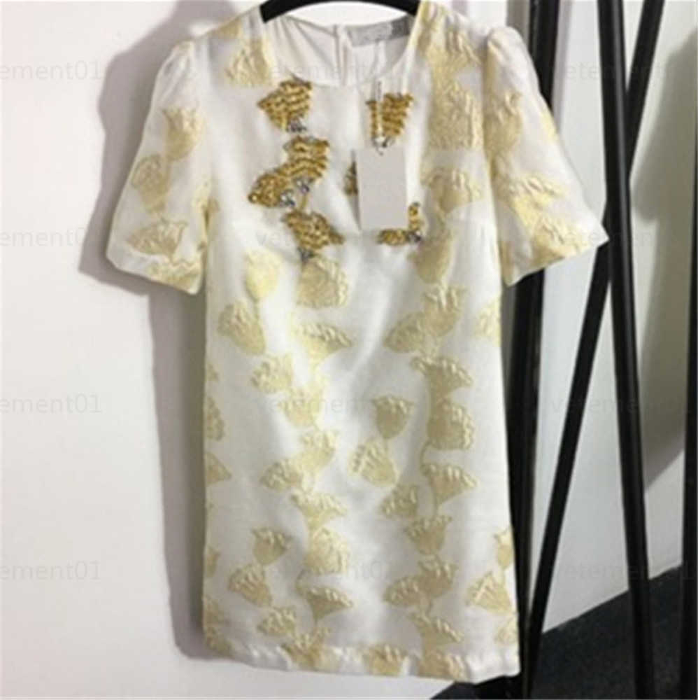 

Fashion Designer Dresses For Woman Heavy-duty Sequin Beaded Flowers Sequin Blend Round Neck Short Sleeve Dress Clothes Women Designer 0607