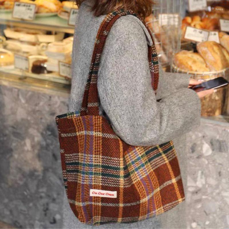 

Evening Bags Hylhexyr Fashion Casual Totes Woolen Plaid Shoulder Bag Large Capacity Cloth Women's Handbag For Daily Use, Purple handbag