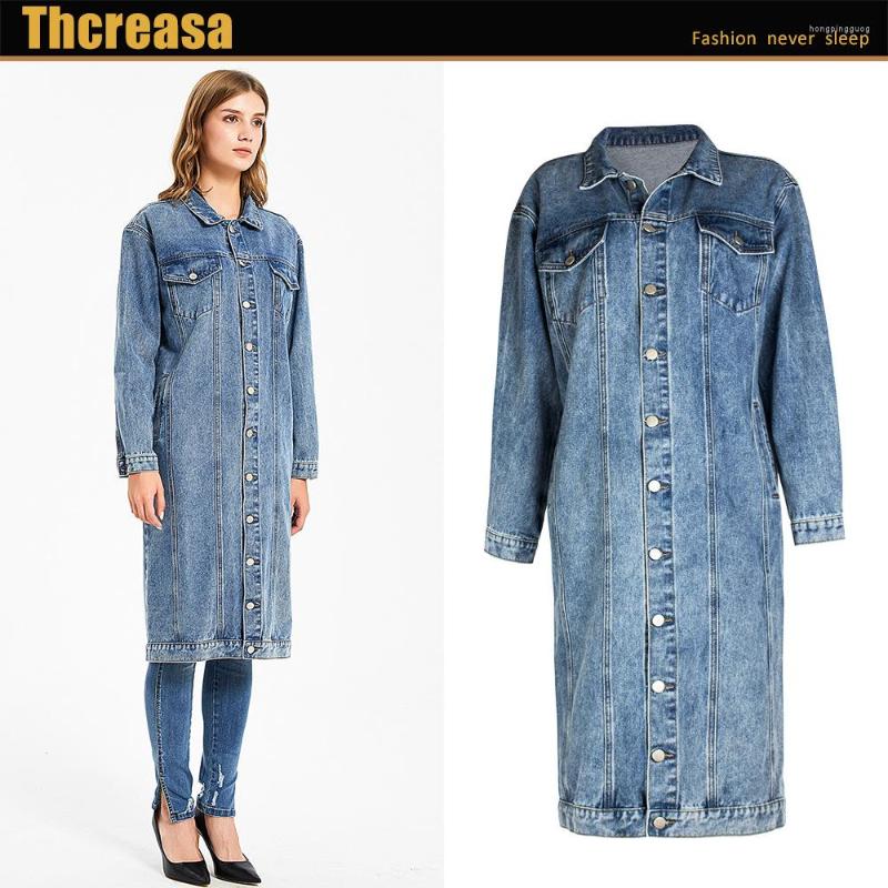 

Women's Jackets Winter European And American BF Wind Solid Color Long Sleeve Denim Coat Loose Women's Chest, Blue