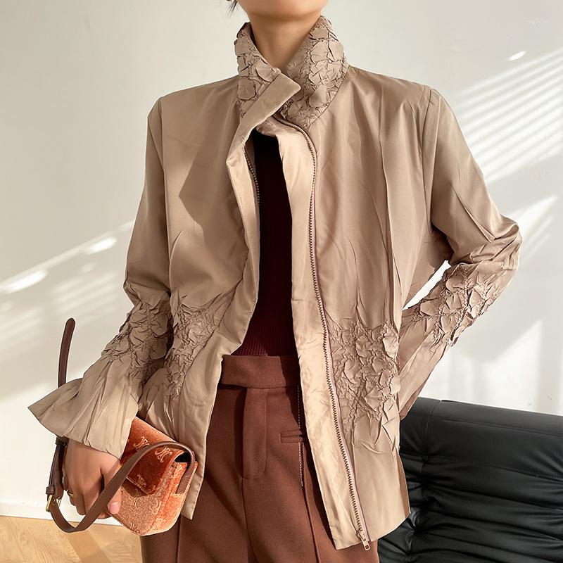

Women's Jackets Wind Pleated Cotton Coat Women's Autumn And Winter Loose Westernized Design Feel Mock Collar Casual Dress, Picture color