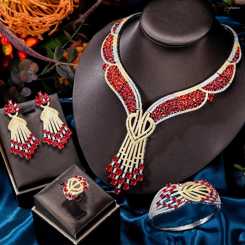 

Necklace Earrings Set Siscathy 4pcs Ethiopian Bridal Wedding Party Jewelry For Women Fashion Luxury Zircon Engagement Accessories, Picture shown