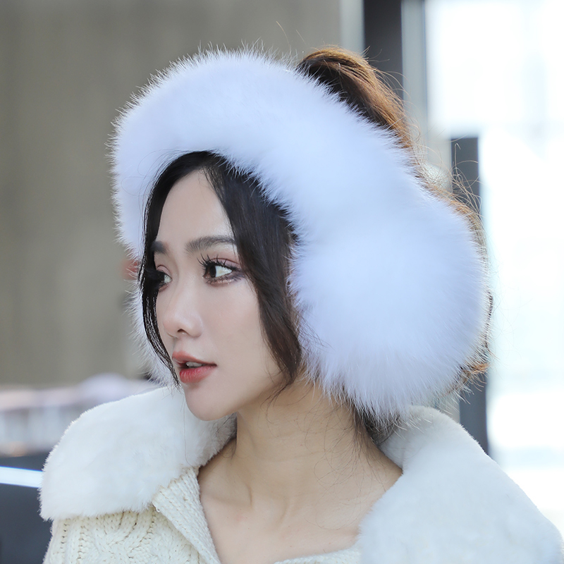 

Women Men Full Pelt Real Fox Fur Earmuffs Real Fox Scarf Ear Muffs Warmer Earlap, Black