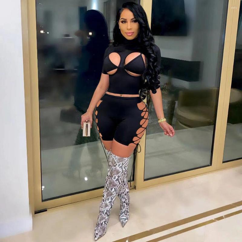 

Women's Tracksuits Perl Sexy Hollow Three Piece Women Set Fashion Summer Outfit Bandage Ladies Clothing, Dark blue