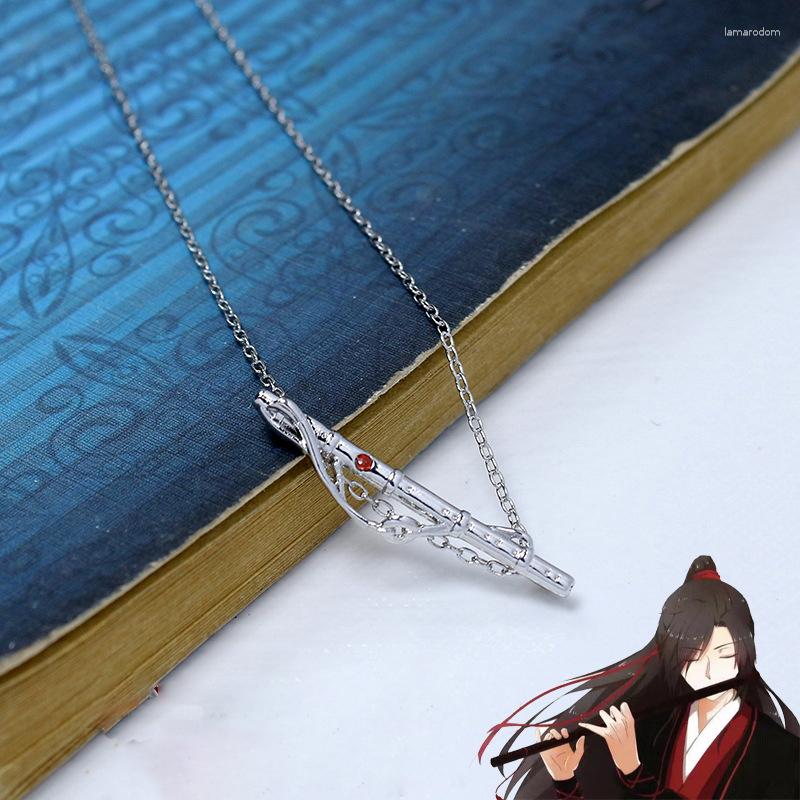 

Pendant Necklaces Anime Mo Dao Zu Shi Necklace Grandmaster Of Demonic Cultivation Cross Flute Fans Metal Props Cosplay Jewelry