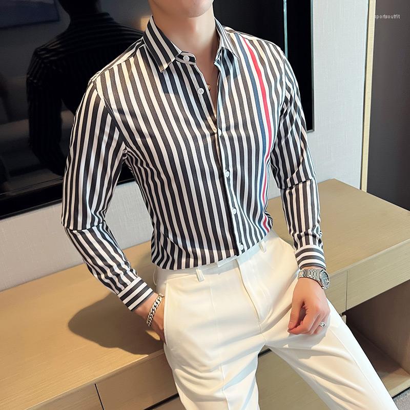 

Men's Casual Shirts 2023 Men's Fashion Gentleman Senior Sense Korean Version Trend Slim Striped Personality Professional Handsome Shirt, Blue