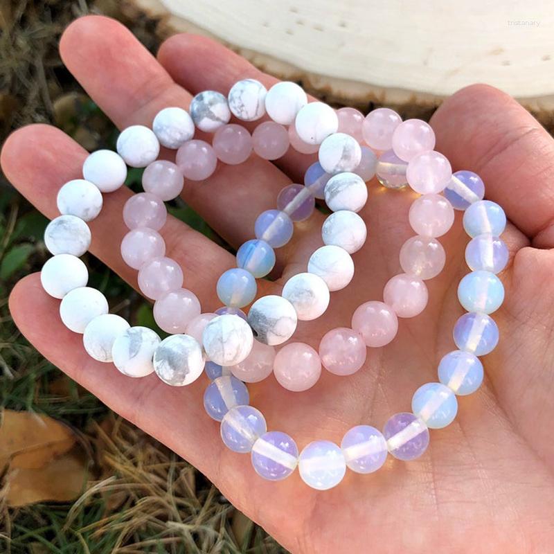 

Charm Bracelets Calming The Mind Bracelet Set Of 3 Rose Q-uartz Matte Howlite Opalite Beaded Stacking Jewelry For Women Girl