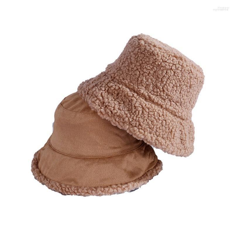 

Berets Winter Bucket Hat Fashion Lamb Hair Women Suede Thick Warm Girl Basin Men's Casual Autumn Panama, Beige