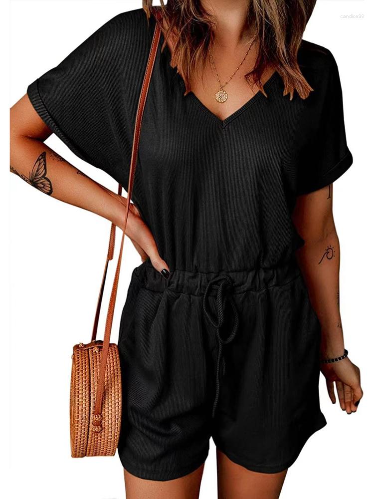 

Women's Tracksuits Women Loose Jumpsuit Summer Casual Short Rompers Button Pocket Lace Up Pants Playsuits Overalls Womens Clothing, White