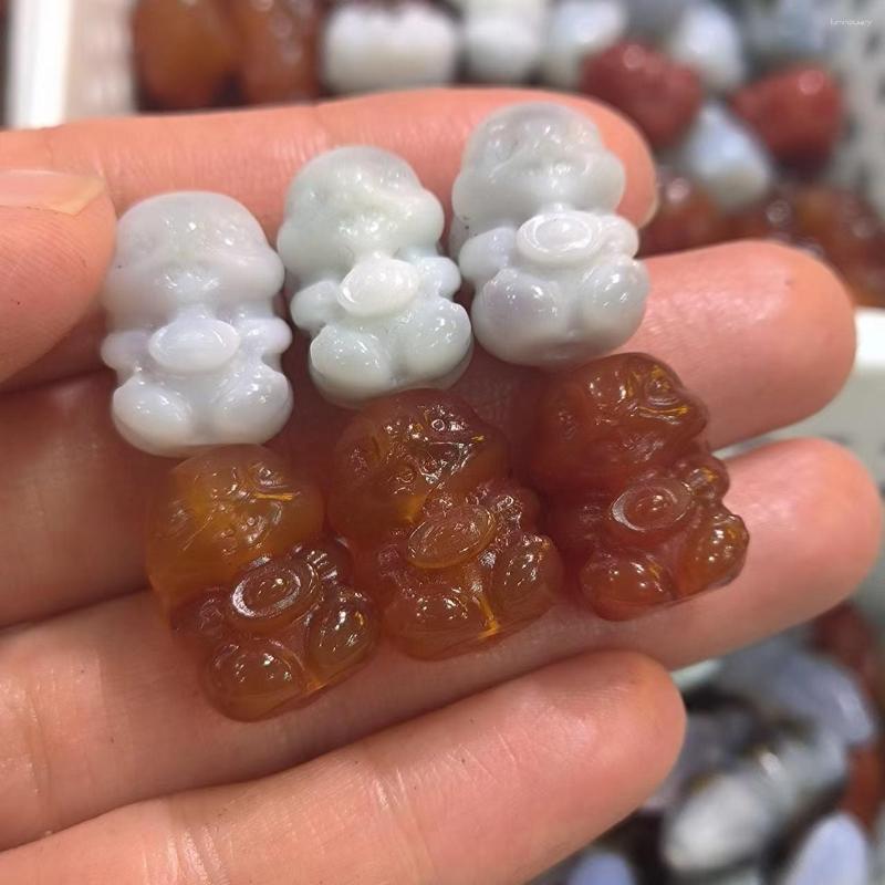 

Loose Gemstones 10pcs/lot Natural Old Agate Carving With Beads Wholesale Red Prayer Accessories Jewelry Pendants Year's Gift