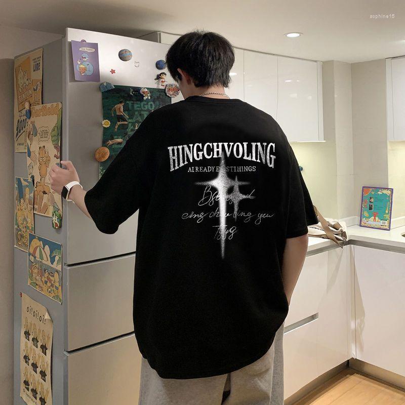 

Men's T Shirts High Street Men's T-shirt Tide Brand Short Sleeve Loose Five-point Pure Cotton Teen Clothes Trend Half Summer, White