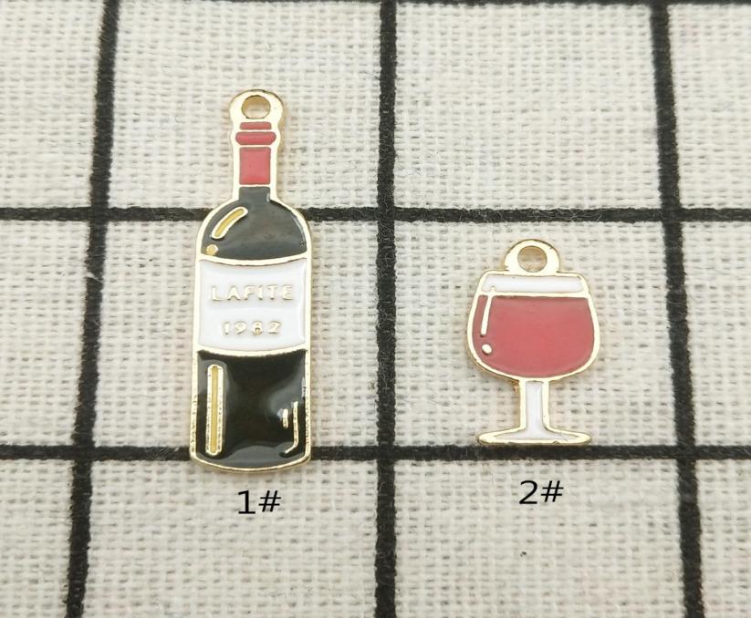

10pcs enamel charm wine bottle and cup jewelry accessories earring pendant bracelet necklace charms zinc alloy diy finding1212925
