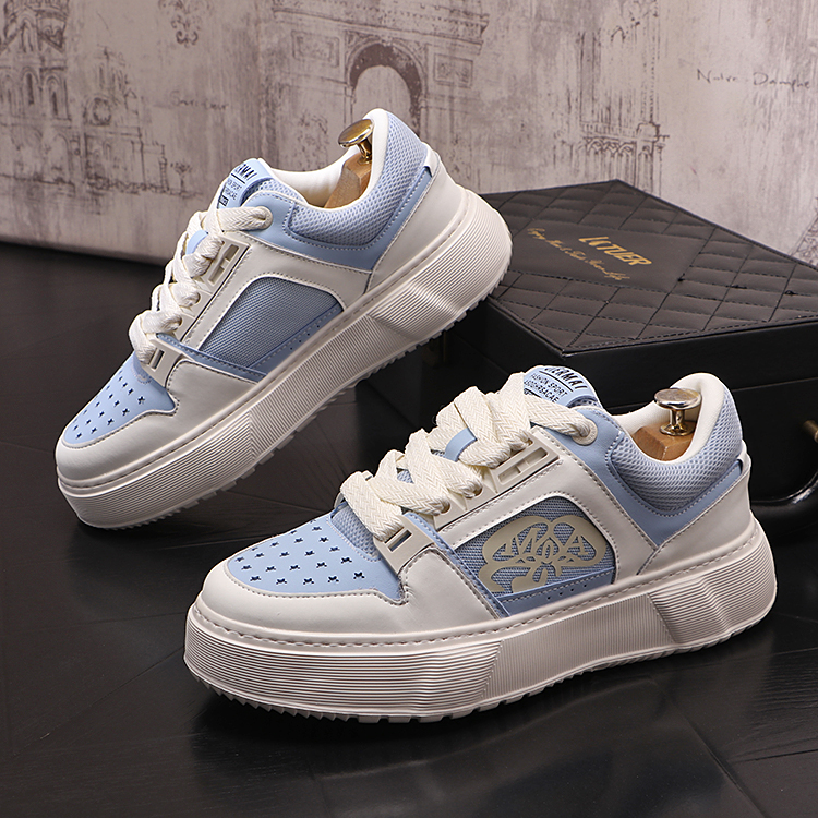 

2023 New Designer Men Shoes Platform Casual Sneakers Men Vulcanized Shoes Thick-soled Skateboarding Shoes Zapatos Hombre, Blue