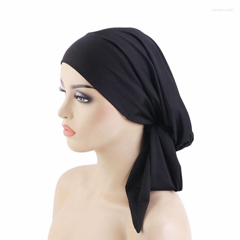 

Ethnic Clothing Women Long Tail Pre-tied Bandanas Muslim Inner Hijab Hat Bonnet Underscarf Turban Chemo Cap Durag Wrap Headscarf Turbante