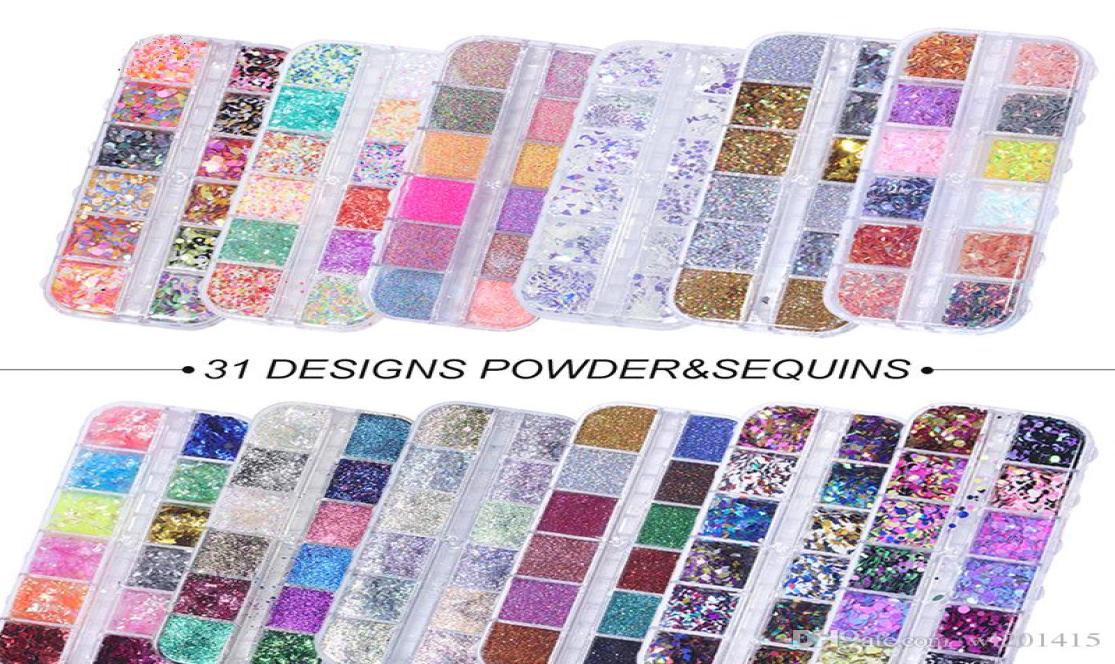 

12 Grids Mermaid Powder Nail Glitter Flakes Shiny Round Hexagon Holographic Paillette Sequins Nails Art Decoration3819280