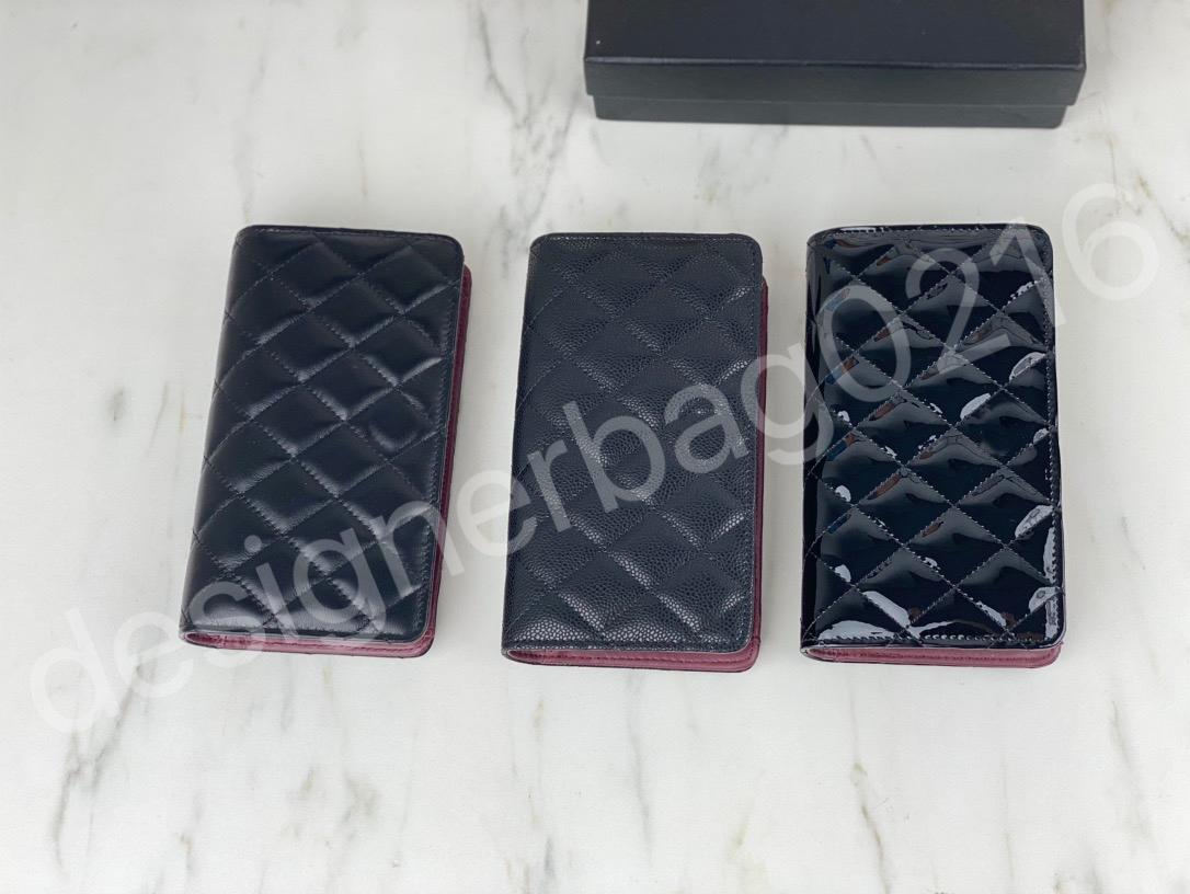 

CC bag wallet classic double long wallet leather caviar hardware diamond pattern, Black