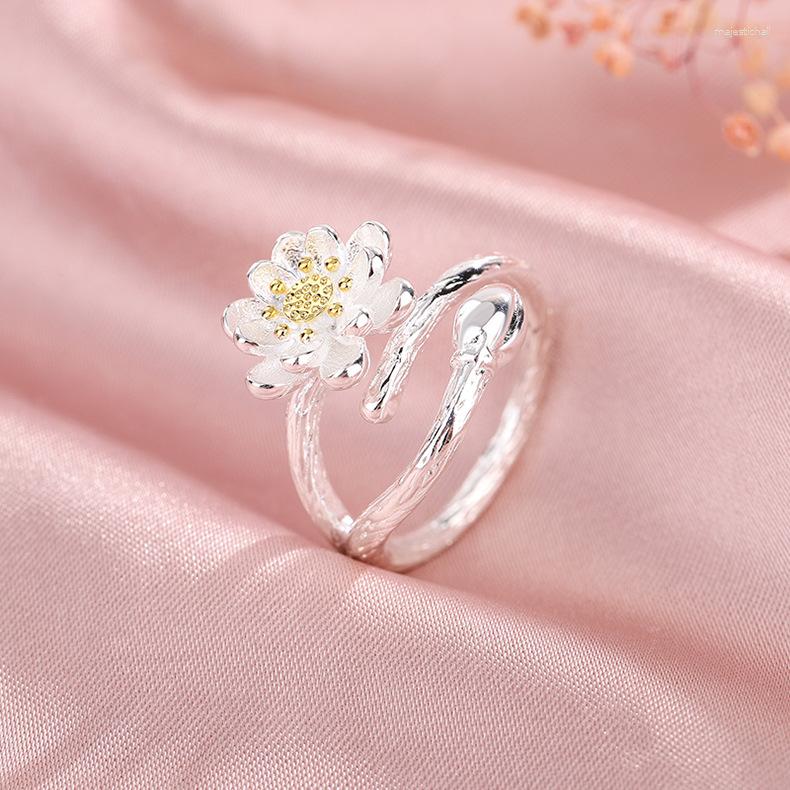 

Wedding Rings Personality Simple Open Lotus Flower Finger For Women Fashion Jewelry Gifts 2023 Arrivals
