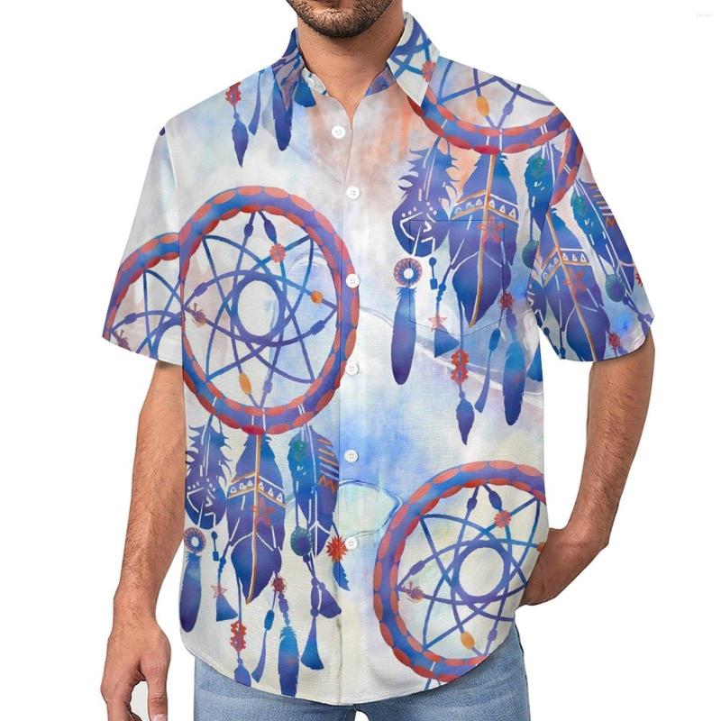 

Men's Casual Shirts Blue Dream Catcher Shirt Modern Boho Print Beach Loose Hawaiian Vintage Blouses Short-Sleeved Custom Oversize Top, Style-10