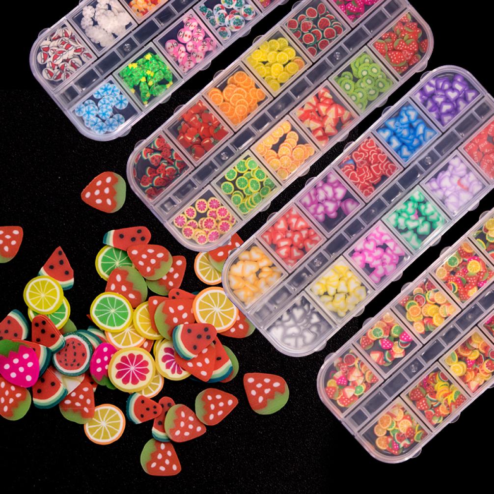 

12 grid Nail Art rhinestones Set fruit watermelon shape rivet ball For DIY nails Decorations Design manicure accessories box packa5202027
