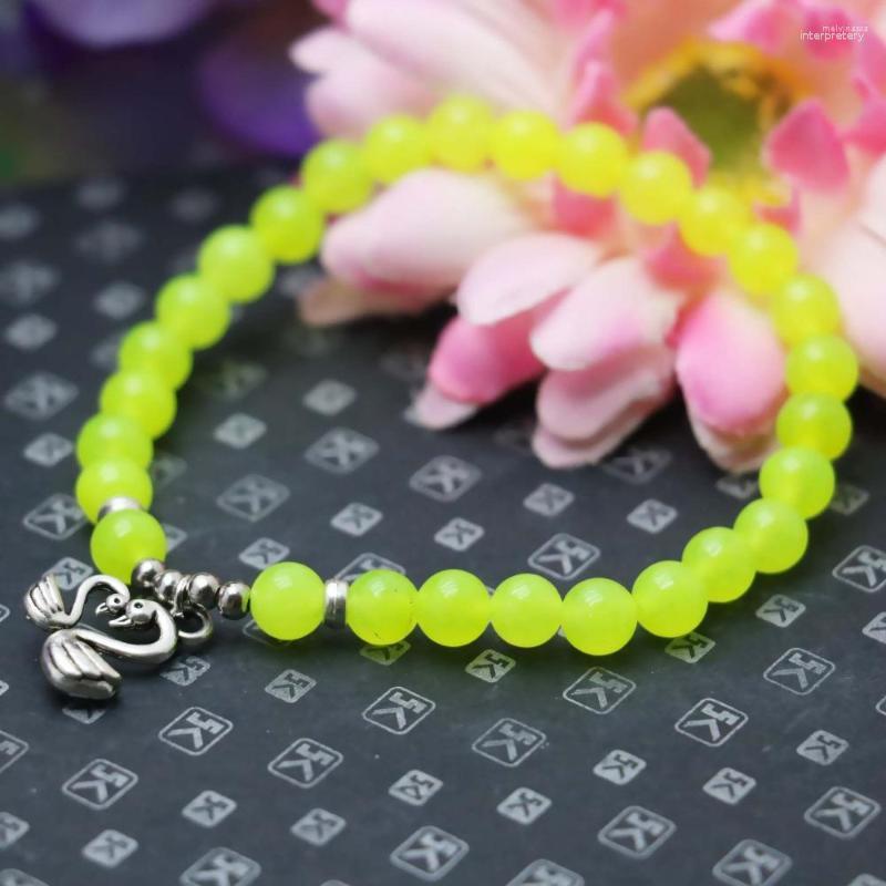 

Strand 6mm Prevalent Fashion Yellow Lemon Beads Chalcedony Bracelet Hand Chain For Women Girls Ladies Pendant Mandarin Duck Jewelry