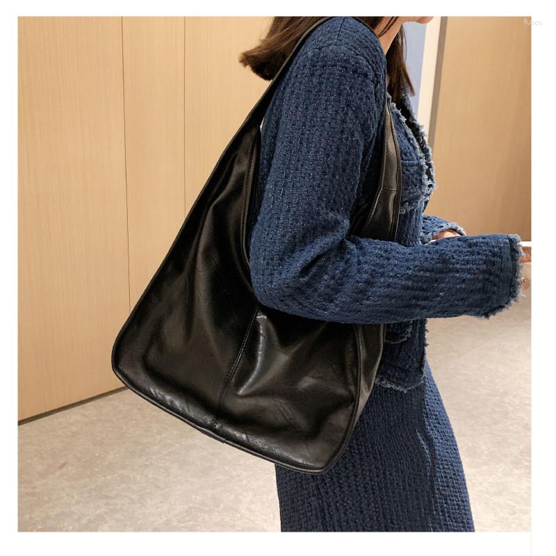 

Evening Bags 2023 High Capacity Leather Simple Vintage Shoulder For Women Handbags Brand Designer Tote Bag Female Casual Hobos, Black