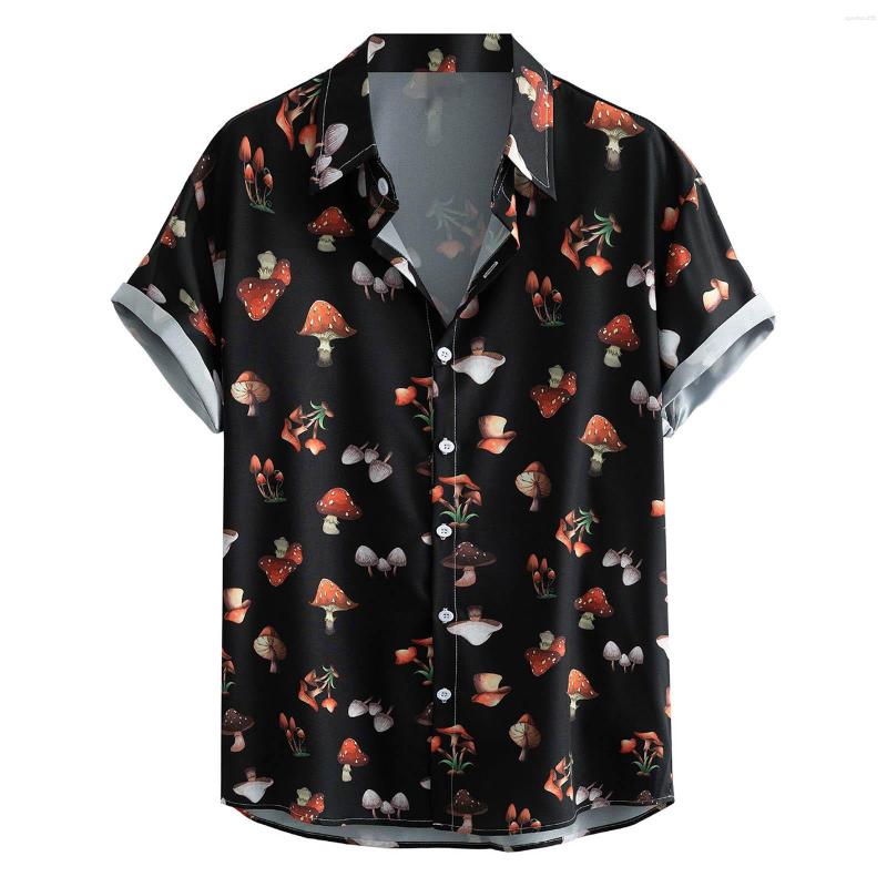 

Men' Casual Shirts 2023 Men' Shirt Retro Mushroom Tee Summer 3d Print Men Short Sleeve Fashion Top Clothing Oversized T-Shirt, Black
