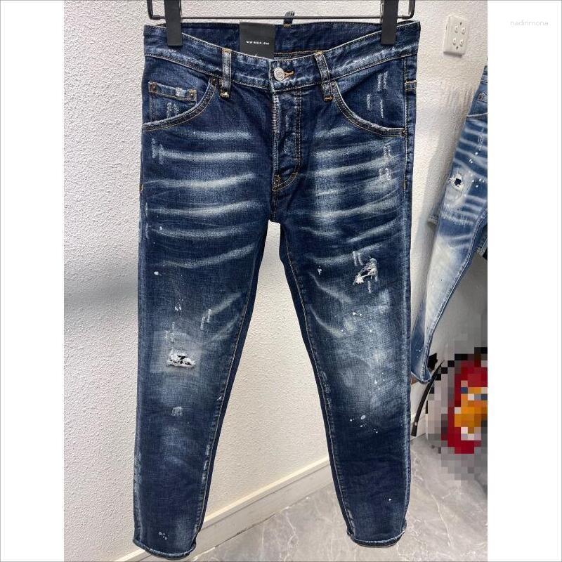 

Men's Jeans Men's Trendy Letter Printing Style High Street Moto&Biker Slim Casual Hole Spray Paint Denim Pants 088#, 088