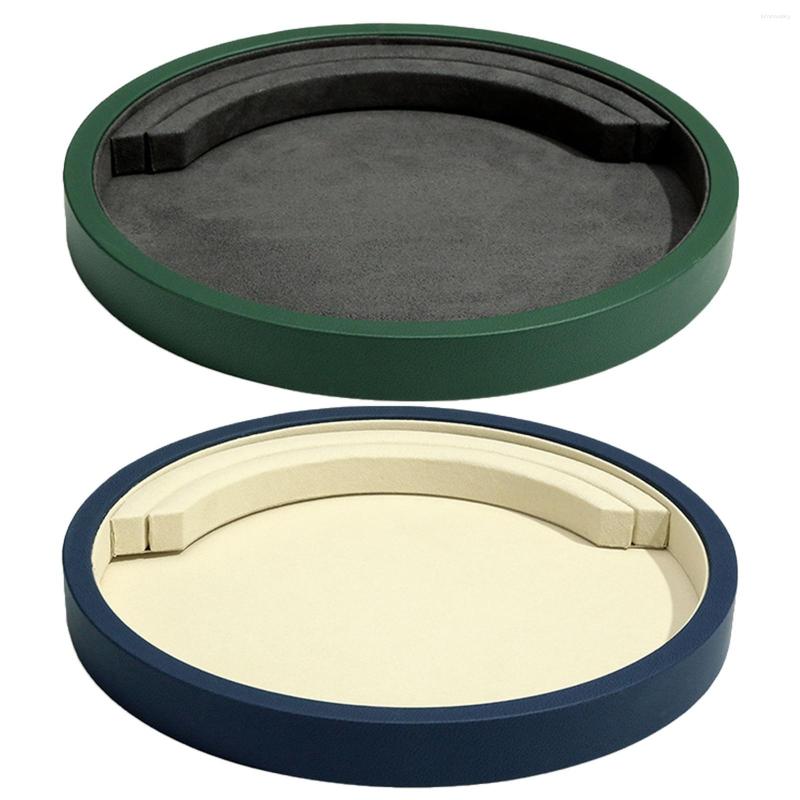 

Jewelry Pouches PU Leather Round Display Tray Storage Plate Organizer For Sundries