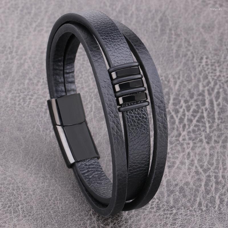 

Charm Bracelets Black Simple Combination Small Accessories Stainless Steel Leather Bracelet Men's Fashion Jewelry Gift Wholesale Free Of